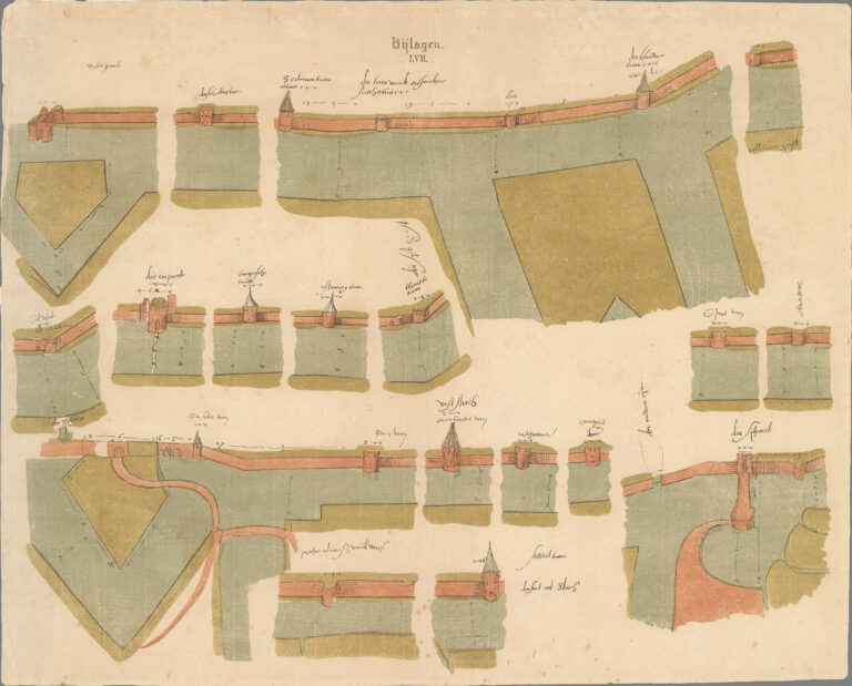 De verdedigingswerken van Leiden omstreeks 1574.