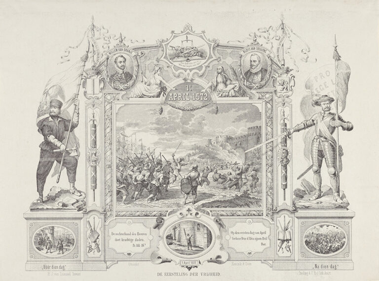 Gedenkplaat van de 300-jarige viering van de inname van Den Briel in 1872.