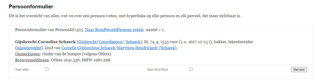 Het persoonsformulier van Gijsbert Cornelisz. Schaeck.