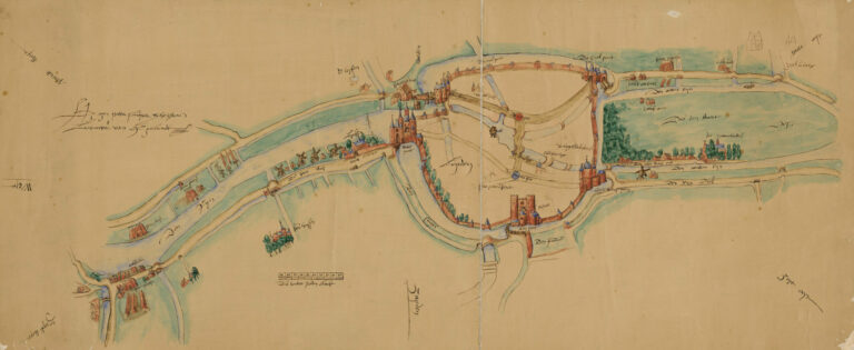 Een stadsplattegrond van de stad Leiden uit 1549.