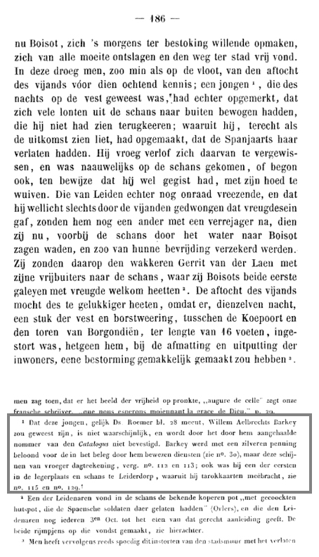 Pagina 186 uit "Leidens Belegering en Ontzet in 1573 en 1574, naar de originele stukken en bescheiden."